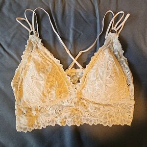 Aerie Sunkissed Lace Padded Plunge Bralette, Golden Tan, Size Large